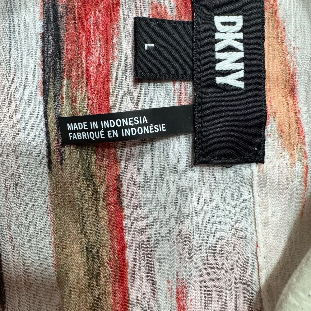 DKNY Women’s Sheer Abstract Chiffon Red and White Patterned Shirt Size L - Picture 8 of 9